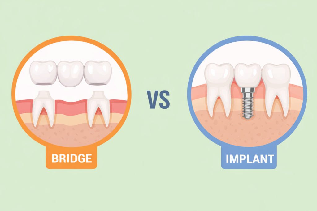 dental bridge vs implant