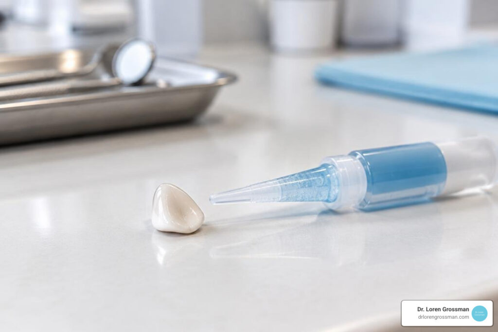 porcelain restorations next to whitening gel