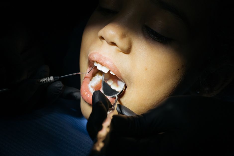 toddler at first dental checkup
